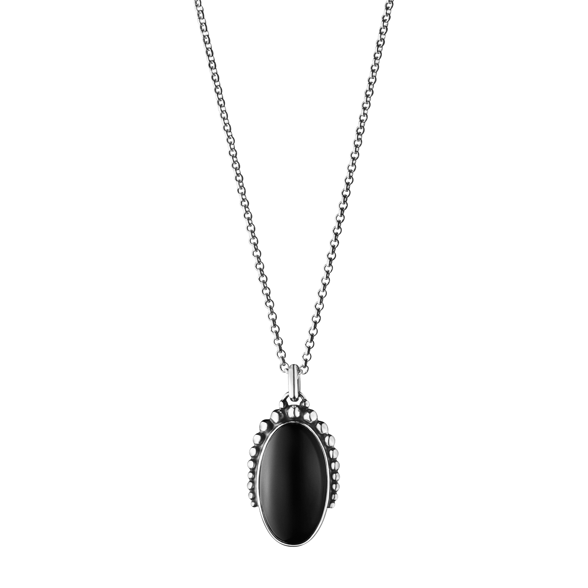 Moonlight Blossom pea chain and oval pendant with black onyx | Georg Jensen Moonlight Blossom pea chain and oval pendant with black onyx | Georg Jensen