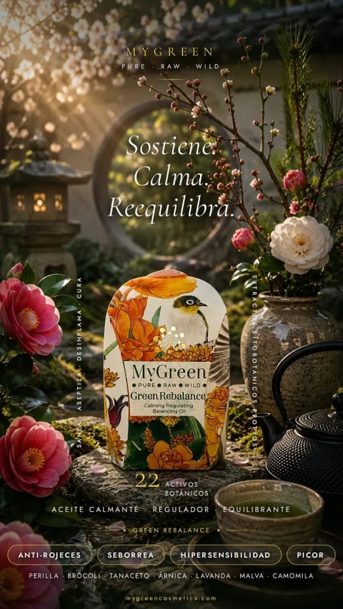 Oli Facial Premium Calmant, Regulador, Reequilibrant GREEN REBALANCE OIL. Alta Cosmètica Natural.