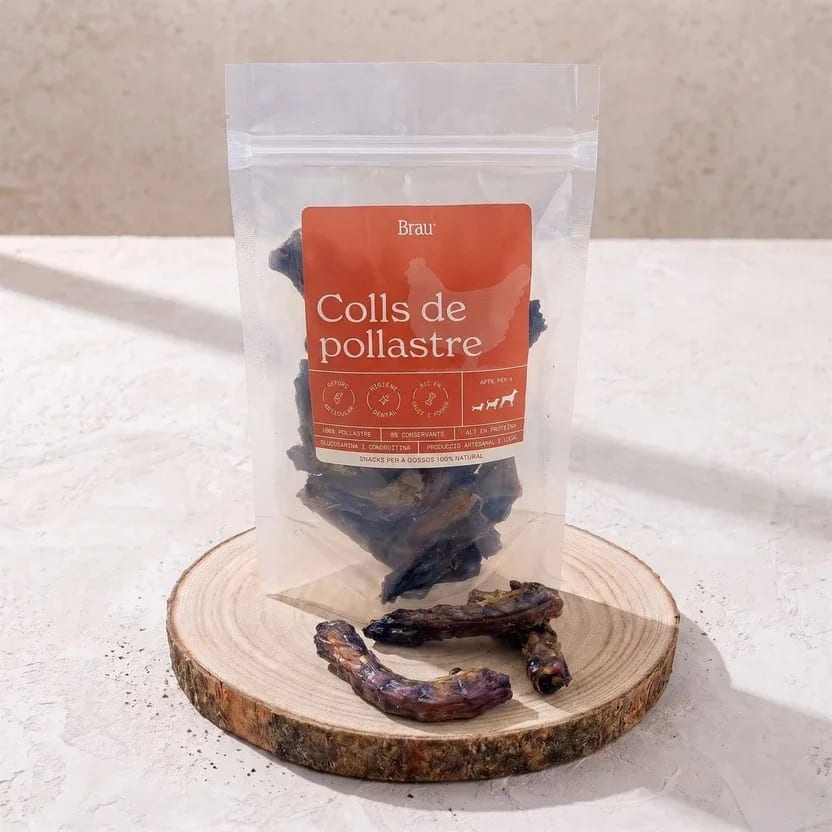 Colls de pollastre deshidratats per a gossos, snack natural 100% pollastre