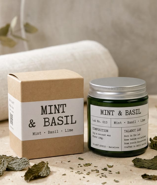 Espelma aromàtica Mint & Basil Lab Núm. 013