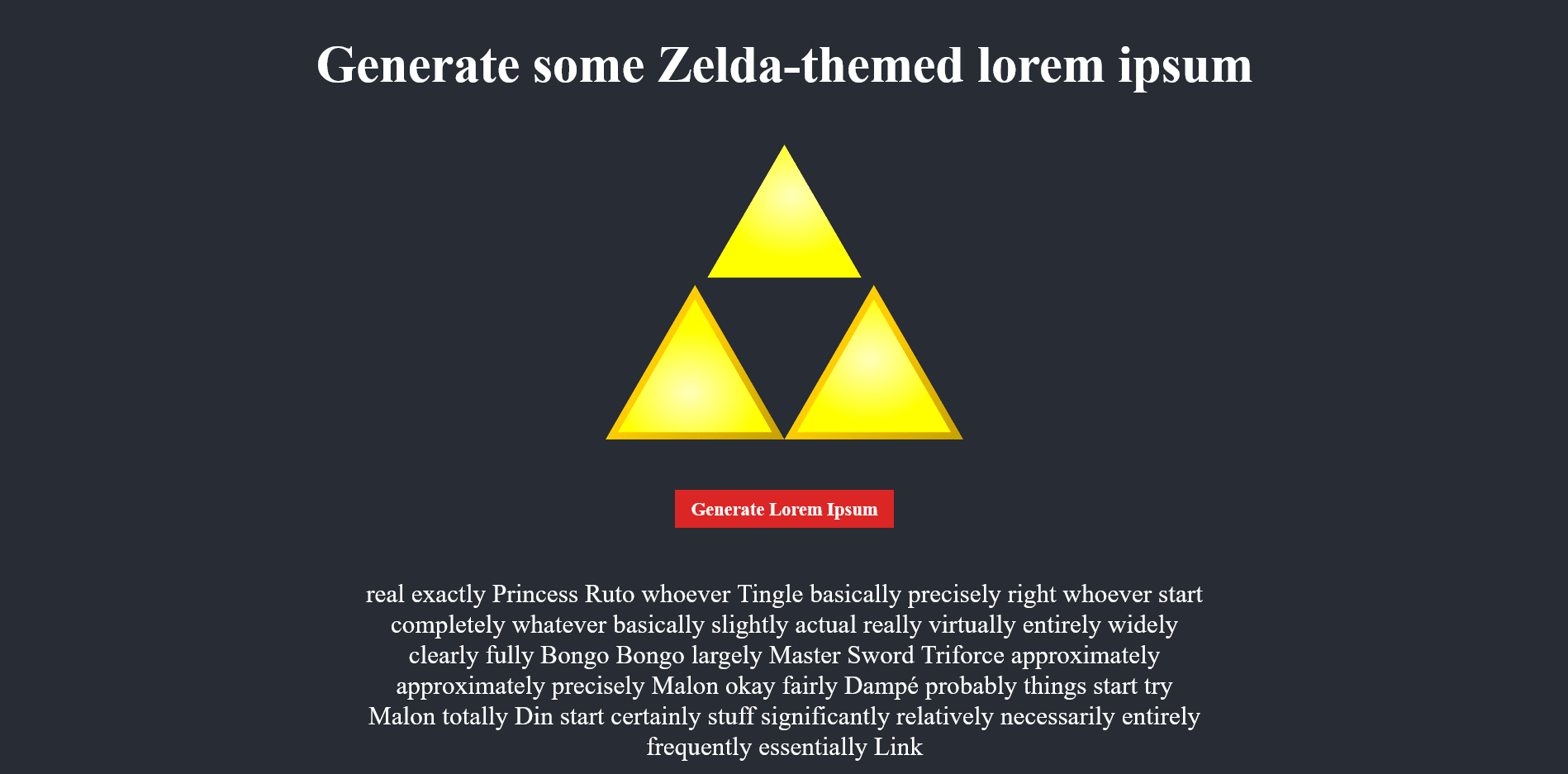 Zelda lorem ipsum generator screenshot