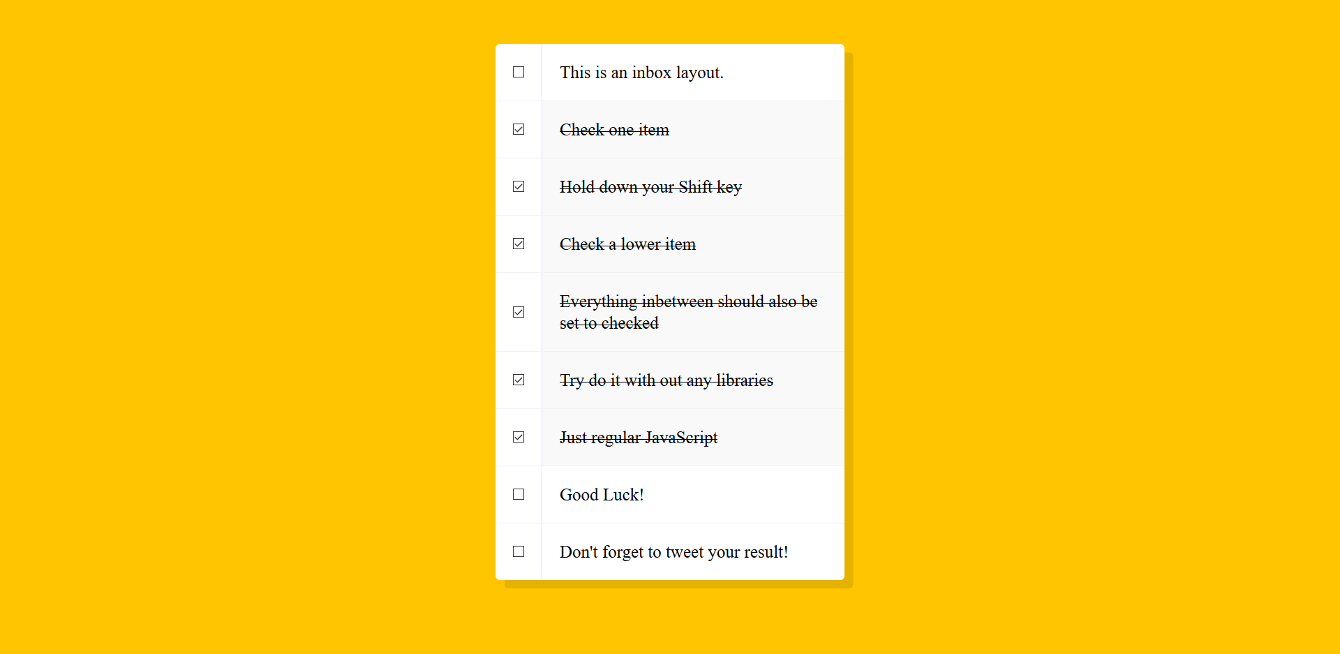 Screenshot of checkbox page
