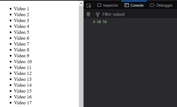Screenshot of console showing total video times