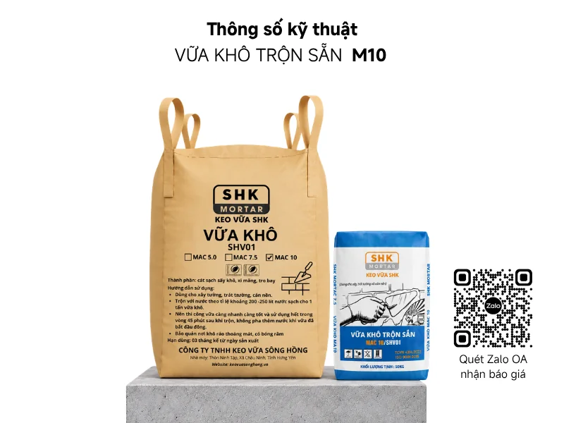 Thông số kỹ thuật Vữa khô trộn sẵn M10