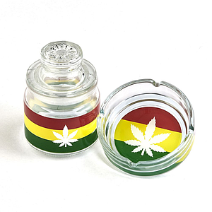 Rasta Leaf Stash and Ashtray Set