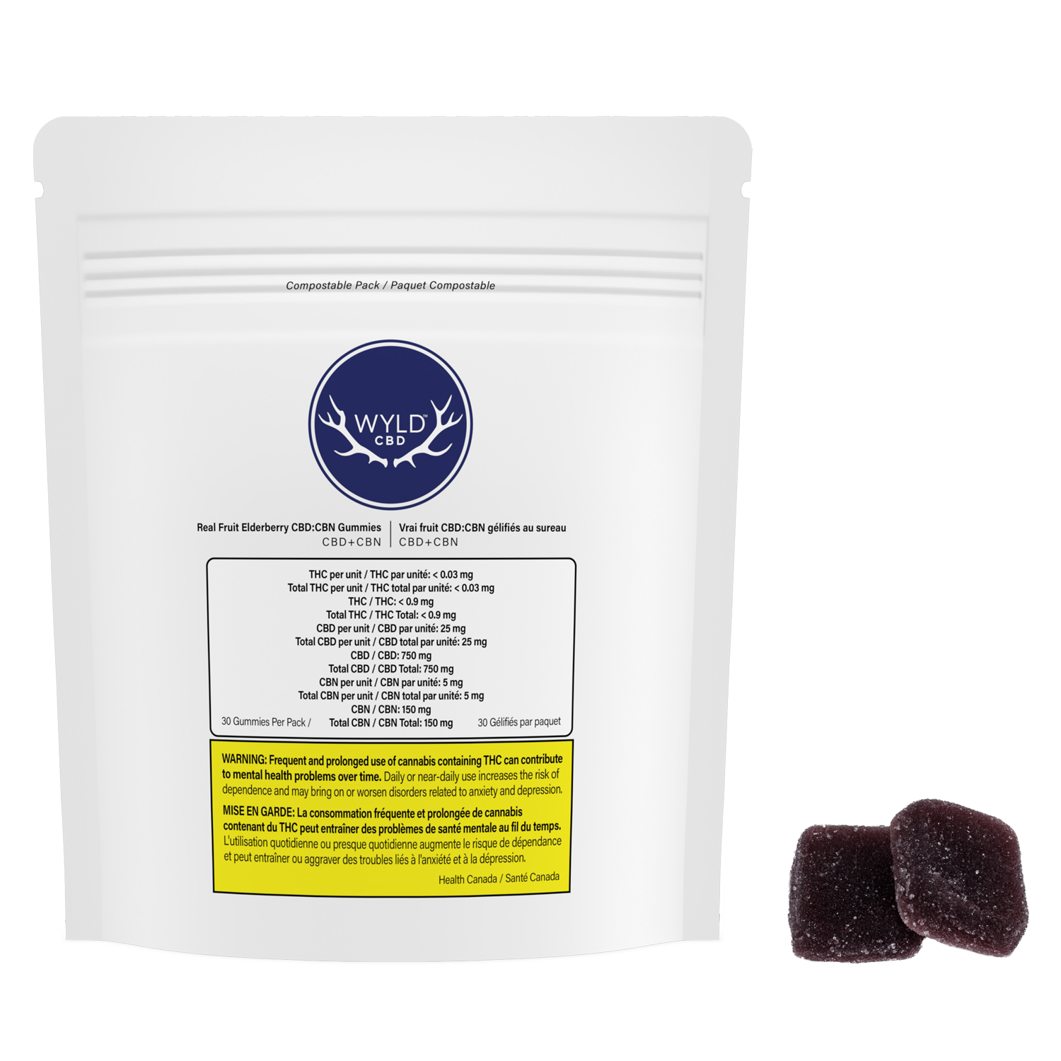 Real Fruit Elderberry CBD+CBN Gummies  25mg CBD : 5mg CBN (30)
