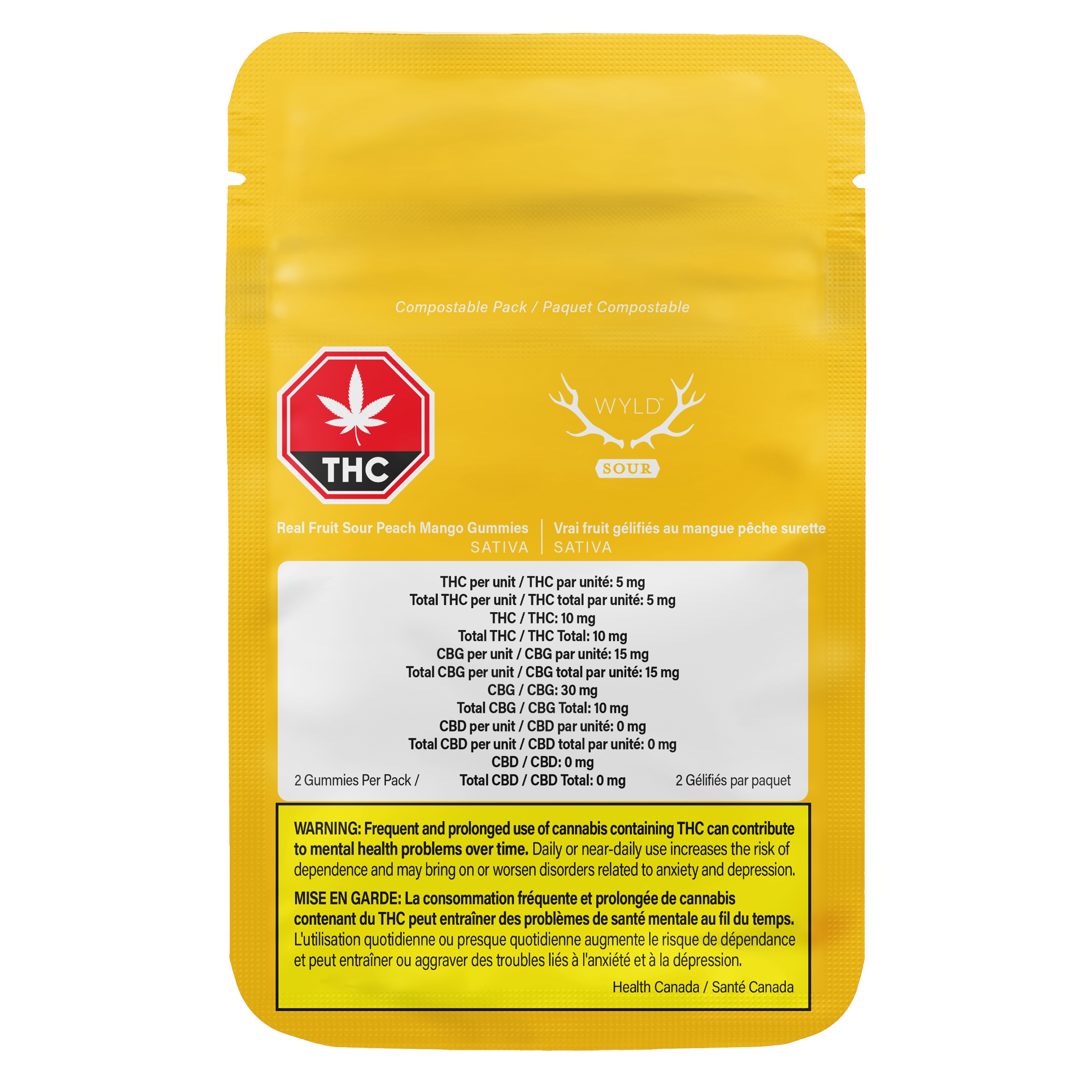 Real Fruit Sour Peach Mango Gummies  CBG:15mg/THC:5mg (2)