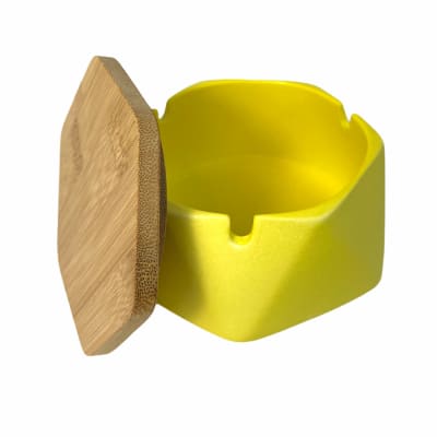 Tray - Ceramic Ashtray with Wood Lid - Yellow