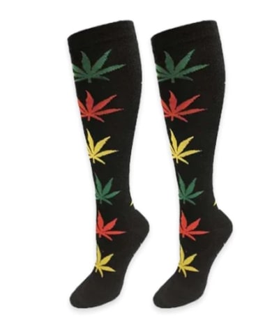 Julietta - Knee-High Socks - Rasta Leaves & Stripes