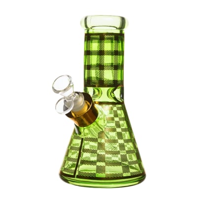 8" - 7mm Beaker Bong - Neon Green and Gold