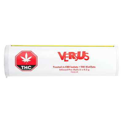Frosted Js CBD Isolate + THC Distillate Infused Pre-Rolls - 5x0.5g Hybrid CBD Isolate + THC Distillate Infused