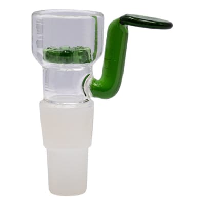 Maple Glass Bowls 14mm - Green Glass Bowl With In Built Screen And Angled Handle 14MM