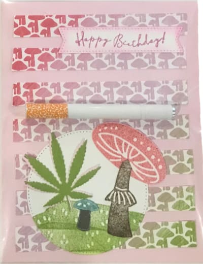 Cards Pink Happy Birthday Mushroom