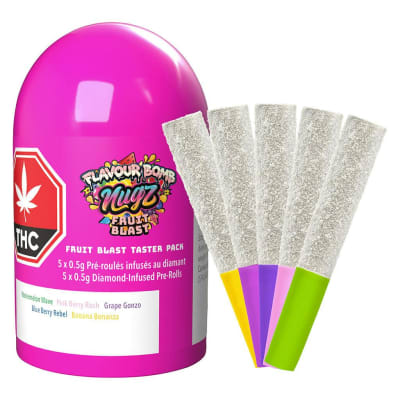 Nugz Infused Pre-rolls - Flavour Bomb Fruit Blast Taster Pack 5 x 0.5g Diamond Infused Pre-Rolls