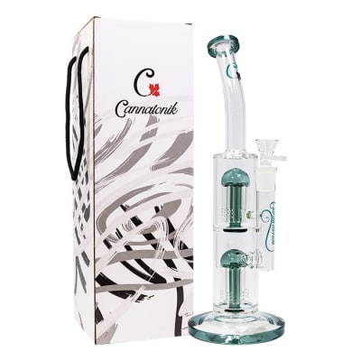 Cannatonik Bongs - Cannatonik Double Percolator 14 Inches Glass Bong - Teal