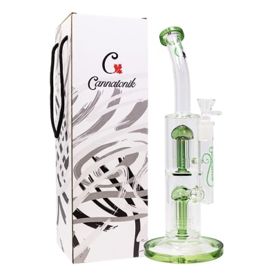 Cannatonik Bongs - Cannatonik Double Percolator 14 Inches Glass Bong - Green