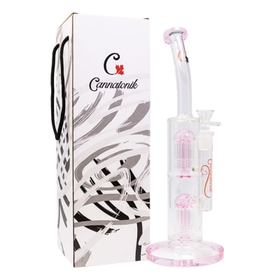 Cannatonik Bongs - Cannatonik Double Percolator 14 Inches Glass Bong - Pink