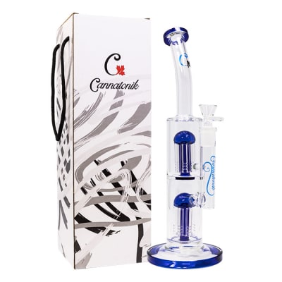 Cannatonik Bongs - Cannatonik Double Percolator 14 Inches Glass Bong - Blue