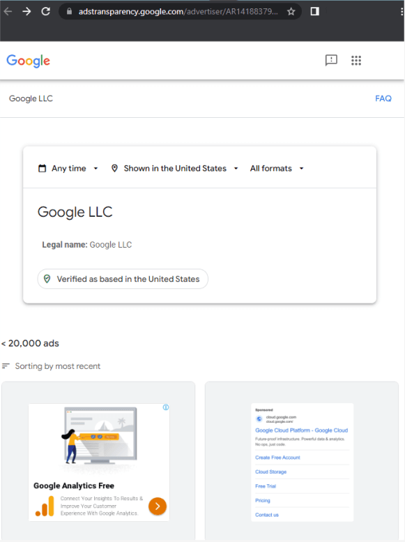 Google Ads Transparency Page example