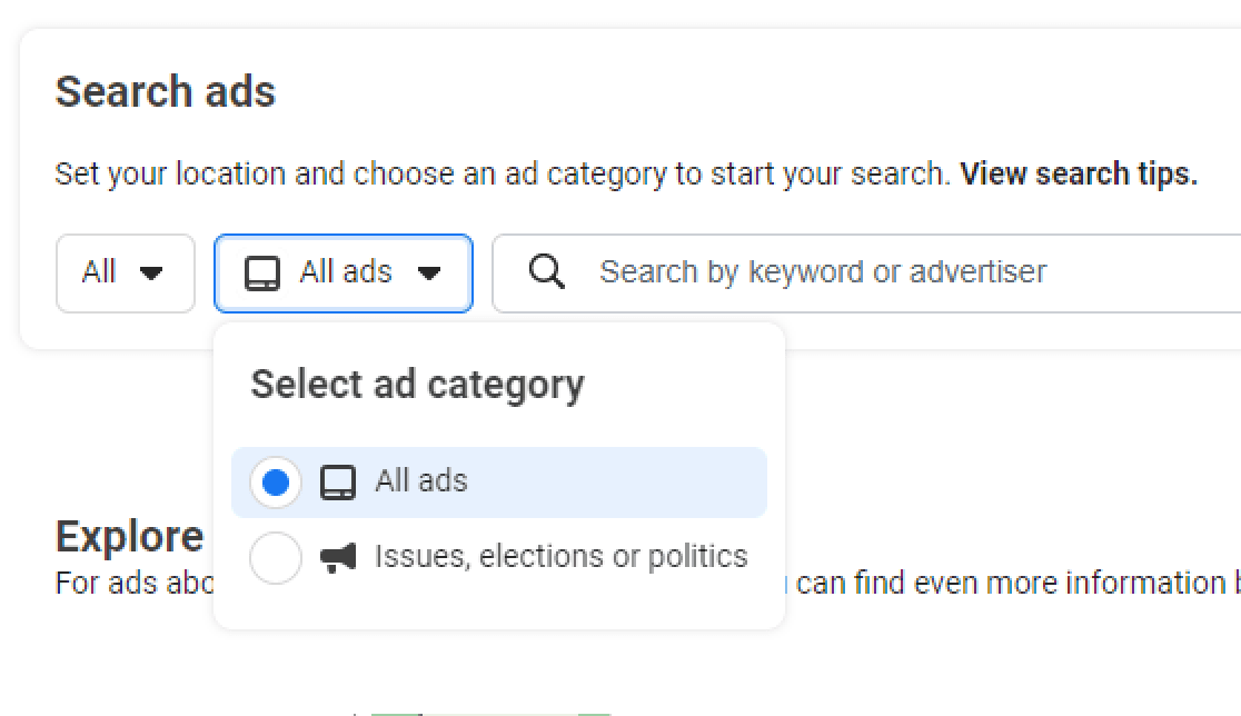 Ad Library Search Bar