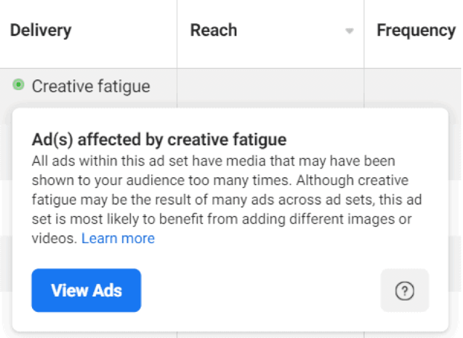 Facebook Ads Affected by Creative Fatigue Warning