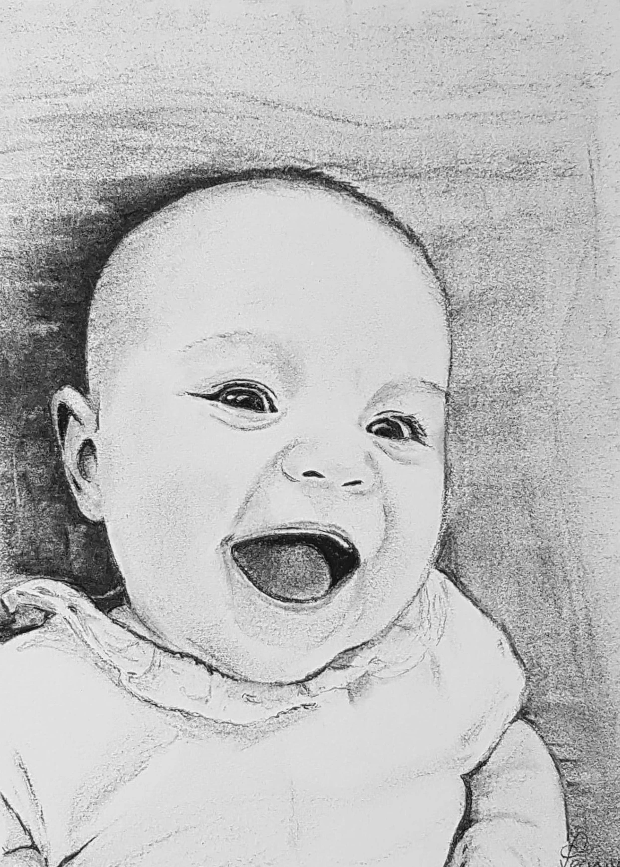 Houtskool portret baby van foto
