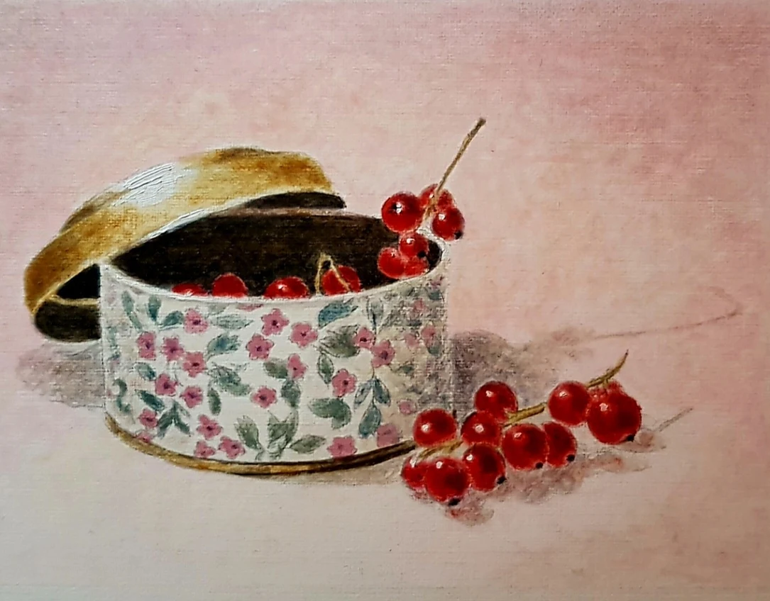 Rode bessen stilleven olieverf