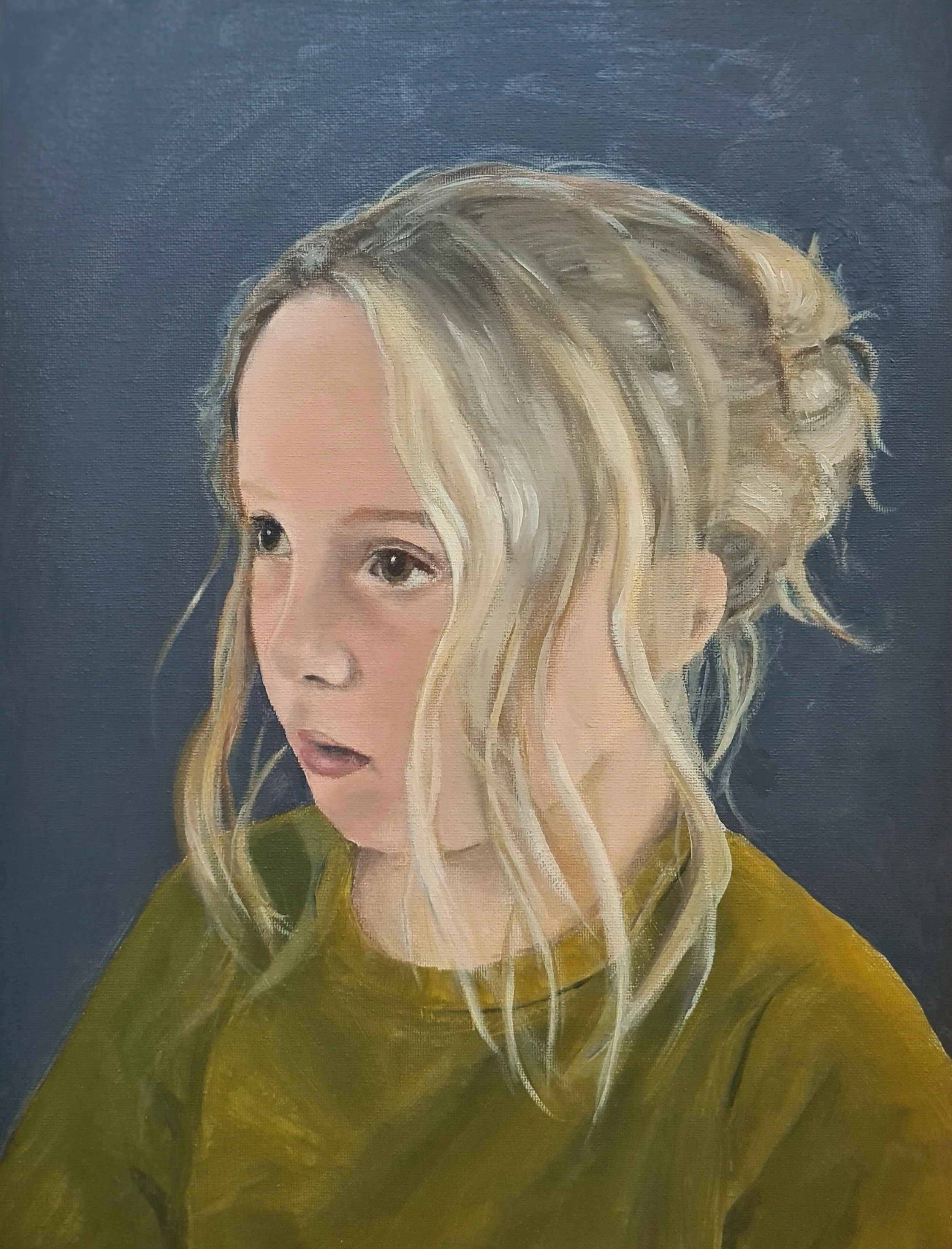 Olieverf portret meisje nieuwsgierig