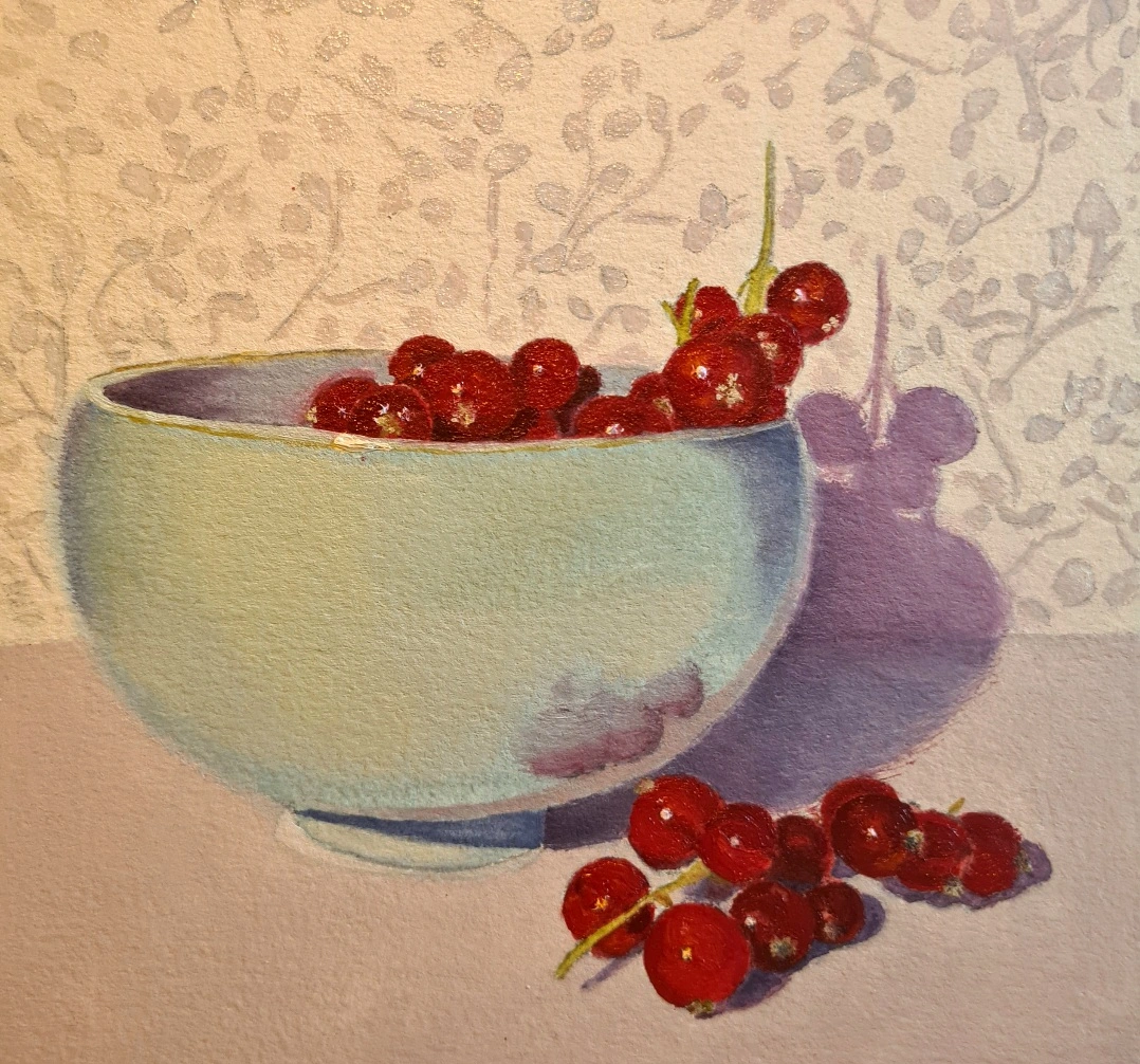 Olieverf schaaltje met rode bessen