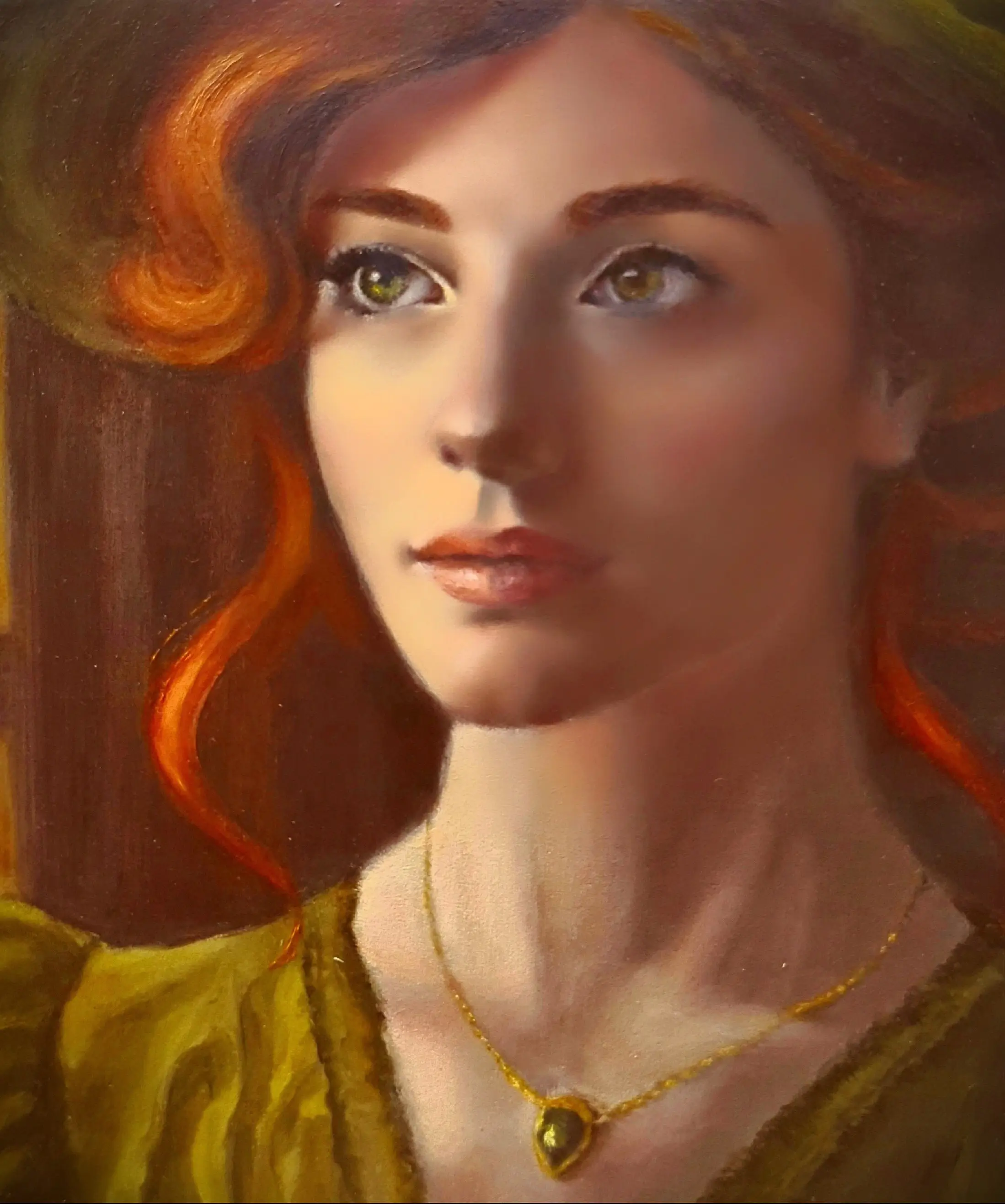 Vrouw close-up, rode haarlok