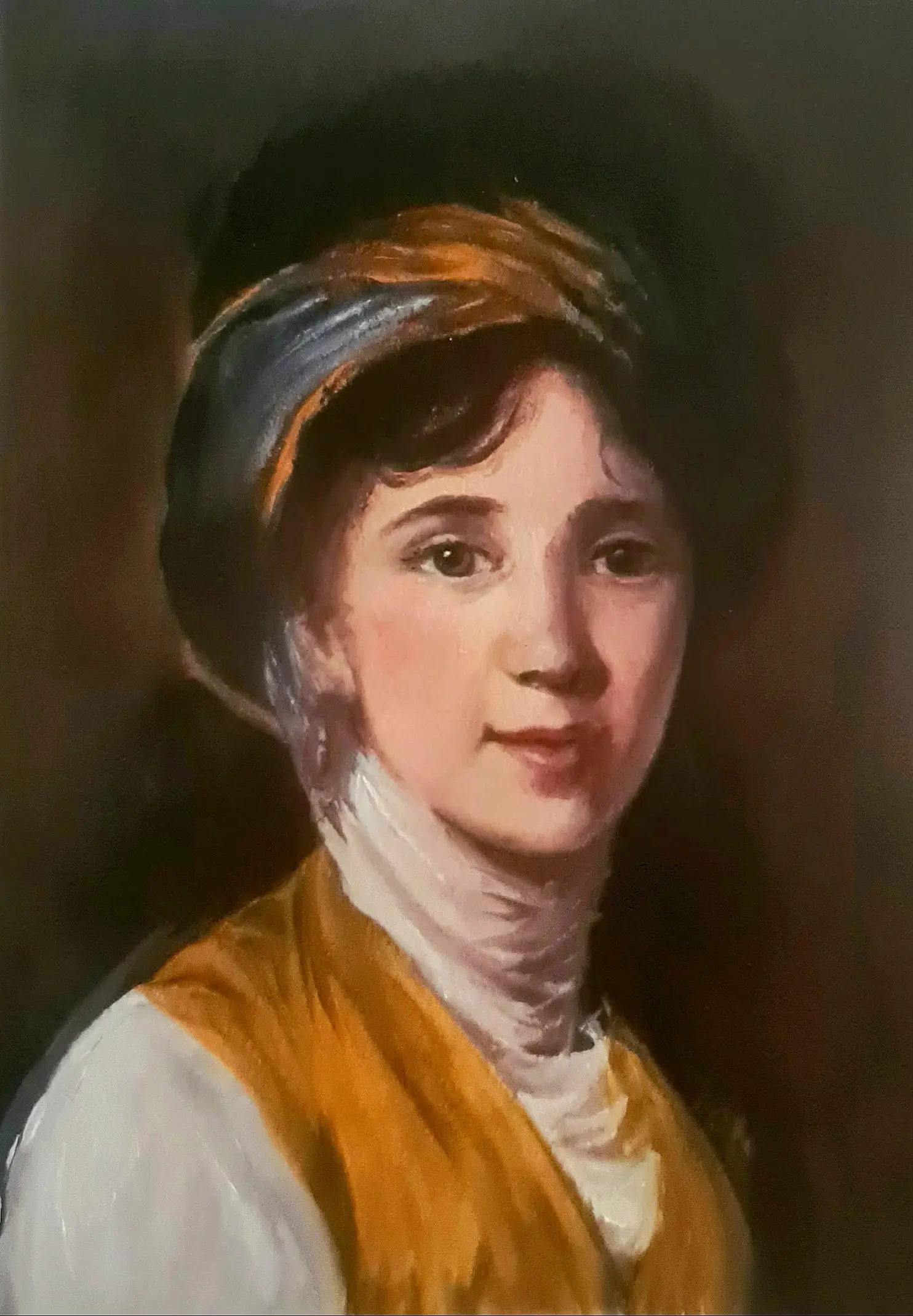 Vrouw gele haarband, gele kleding