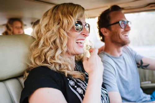 father, mother and child on road trip