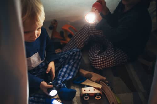 Kids playing in tent