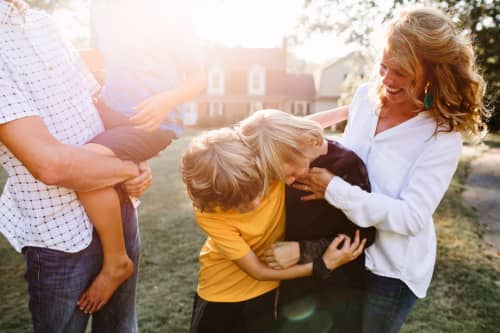 family playing outside