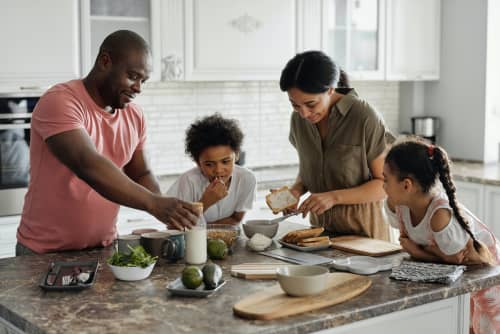 family cooking in the kitchen