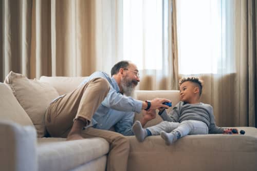 grandpa and grandson playing together