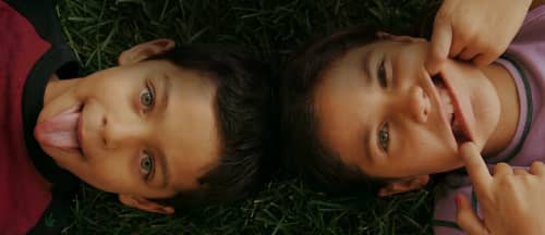 Children lying on grass