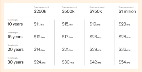 Here are some sample monthly life insurance rates for women