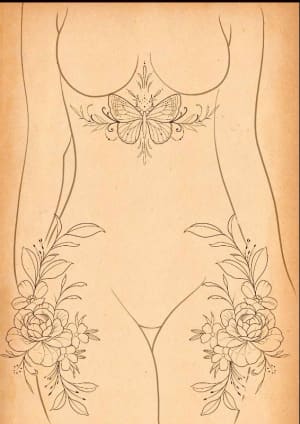 Image of Butterfly/peony sternum and thigh set (multiple sittings required at discounted day rate)