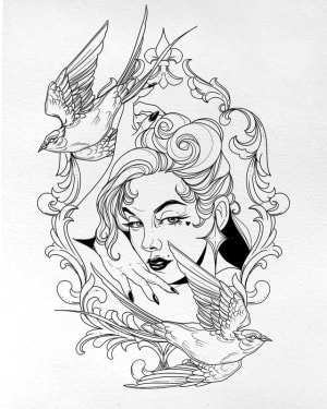 Image of Lady and swallows 