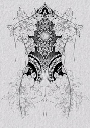 Image of Mandala & Floral back/bum piece