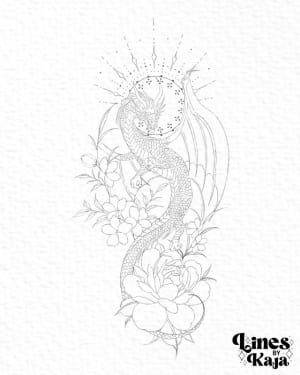 Image of Floral dragon forearm/calf design (will be lightly shaded)