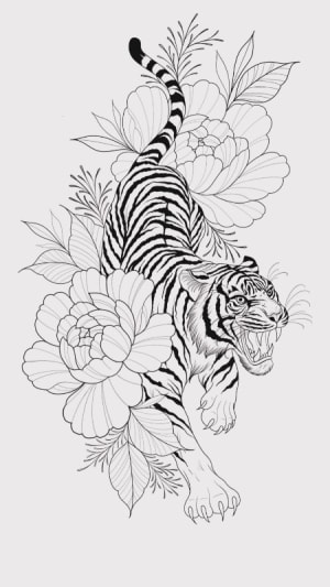 Image of Tiger & Flowers 🐯 (big piece arms/legs/back)