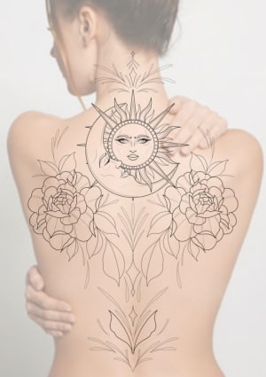Image of Sun and moon back piece £350 per day session