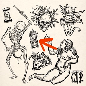 Image of Sand timer 2 - from Danse Macabre by Hans Holbein the Younger (1538)