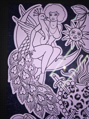 Image of Peacock pin up on moon