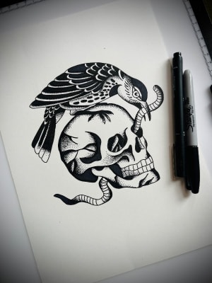 Image of Skull and bird