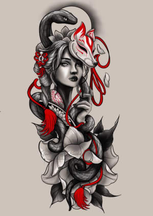 Image of Kitsune Mask & Snake