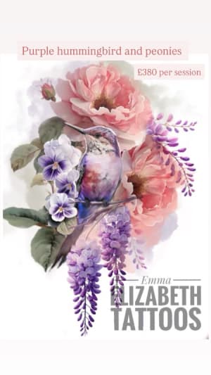 Image of Purple Hummingbird and peonies (priced per session)