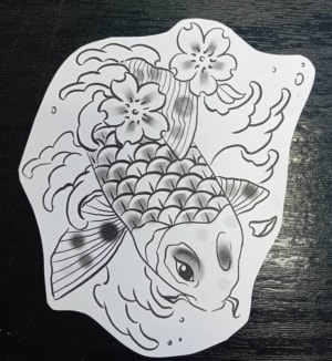 Image of Koi and cherry blossoms